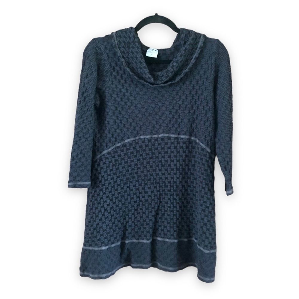 CMC Gray Textured Cowlneck Tunic Top 3/4 Sleeve Lagenlook Boho Size Small